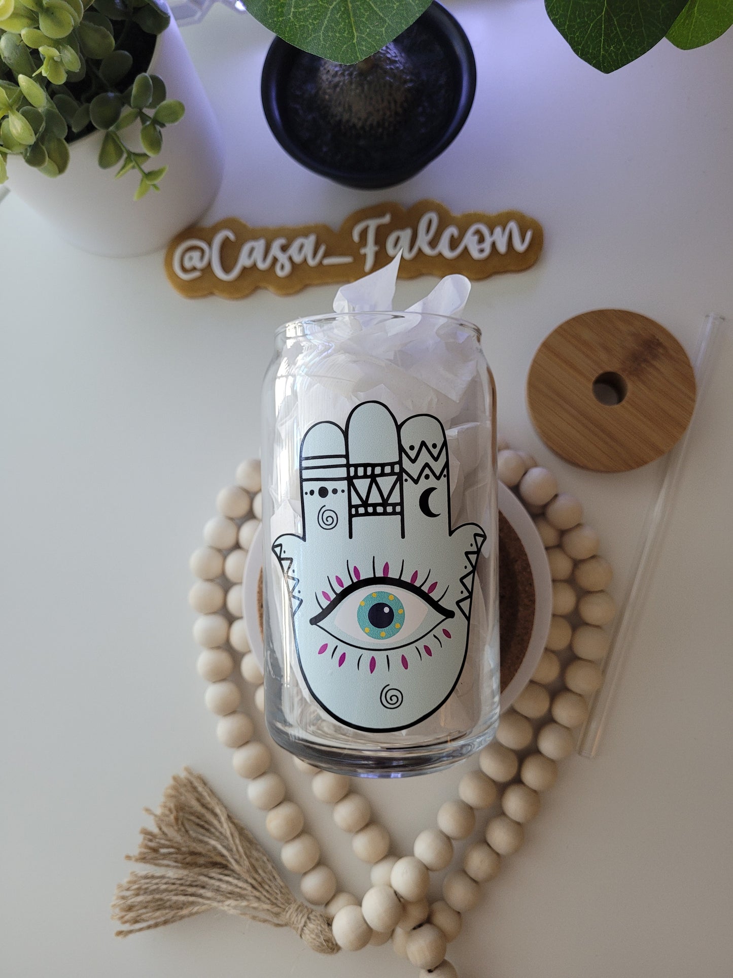 Hamsa Hand Glass Cup