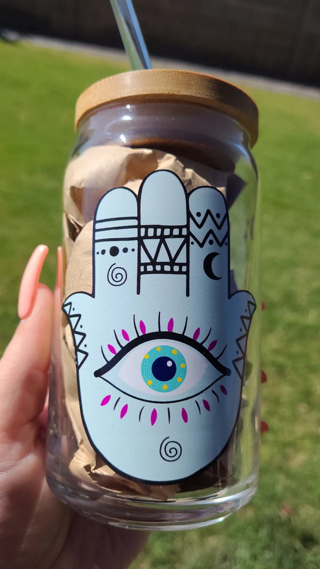 Hamsa Hand Glass Cup